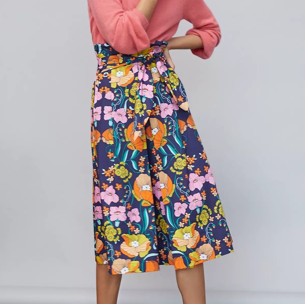 Anthro Corey Lynn Multicolor Floral Midi Skirt